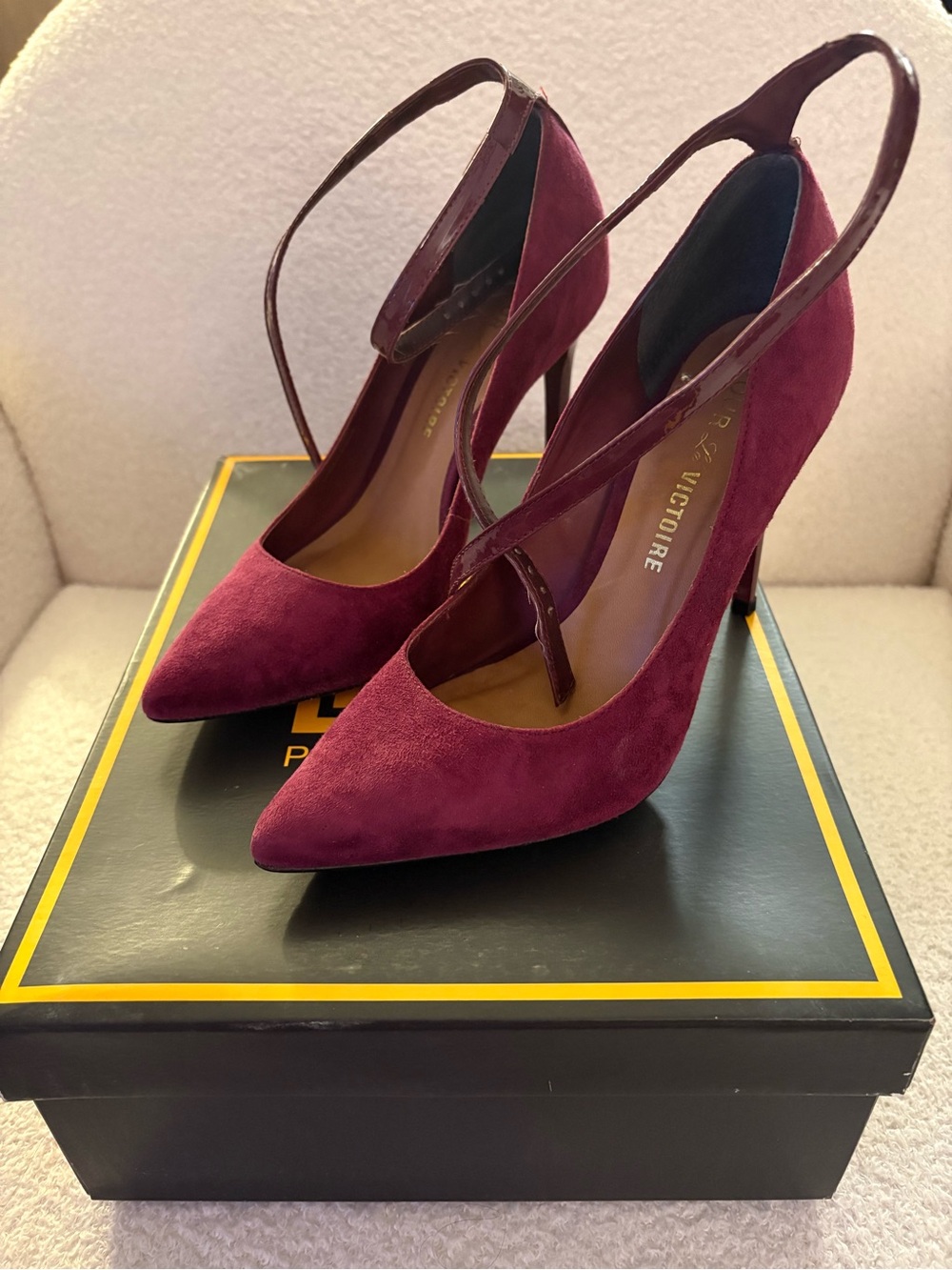 Pour La Victoire Burgundy Suede Pointed-Toe Slingback Heels